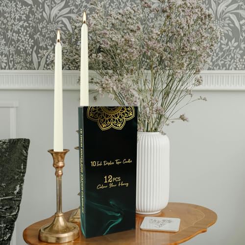 12 Pack Ivory Taper Candles 10 Inch, Dripless Smokeless Unscented Hand Poured Tall Candlesticks, 8-Hour Long Burning for Home Decor, Weddings, Christmas & Special Occasions - Image 7