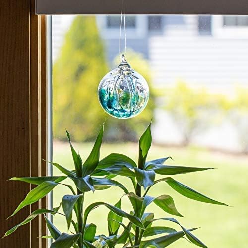 Luke Adams Glass | 3" Mini Tree of Life Ornament | Handmade Ornament | Hanging Garden Gazing Ball | Indoor Outdoor Home Décor | (Recycle Teal)