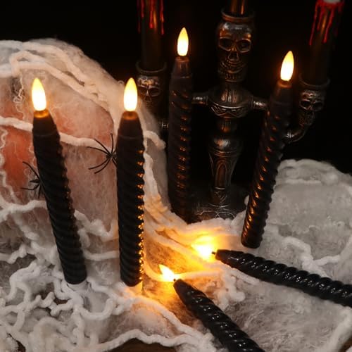 Halloween Black Flameless Taper Candles Flickering with Remote - Image 3