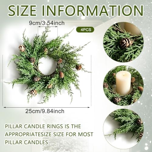 4 PCS Christmas Candle Rings Wreaths Mini Cedar Pine Candle Holder Rings - Image 3