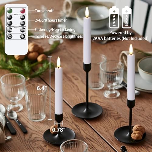 Yeelida Flameless Taper Candles with Two Remote Timer, 6.4" LED 3D-Wick Window Candles, Flickering Long-Lasting Electric Pack of 8 Flameless Candlesticks (0.78" Dia, White) - Image 4