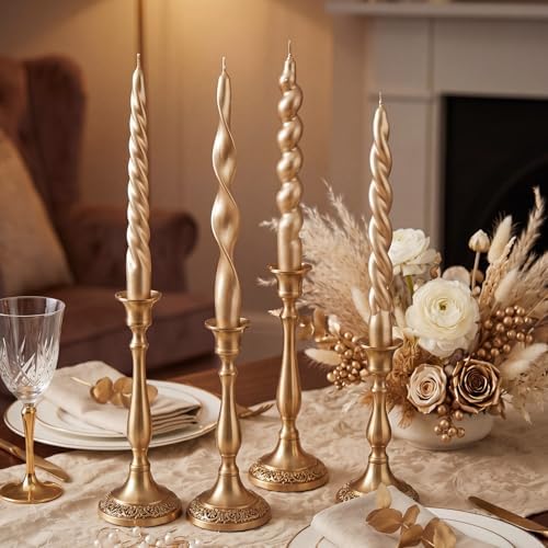 Nuanchu 4 Pcs Twisted Taper Candles,7.87 Inch,Pure,Champagne Gold by Nuanchu