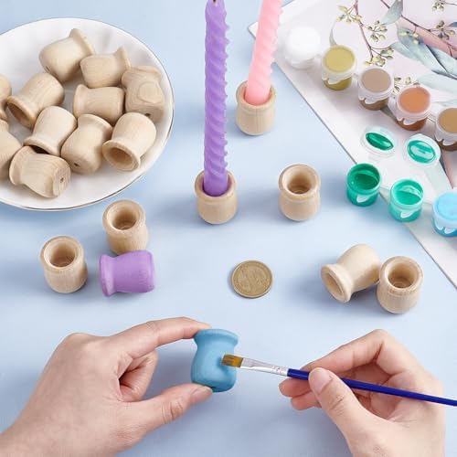 PH PandaHall 20pcs Candle Cups, Wood Candle Holders Unfinished Wooden Candle Cups Wood Dowel Caps Candlesticks Holders for Hand Painting Crafts Home Decor Fireplace Decor, 1 × 1.3 Inch - Image 3