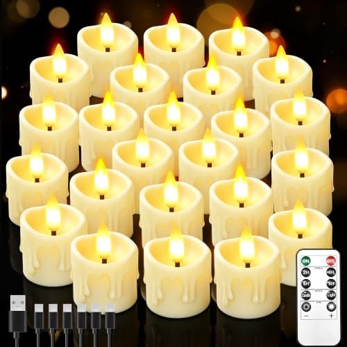 24 Pack Small Rechargeable Flameless Candles with Remote Timer by CAQUIRU