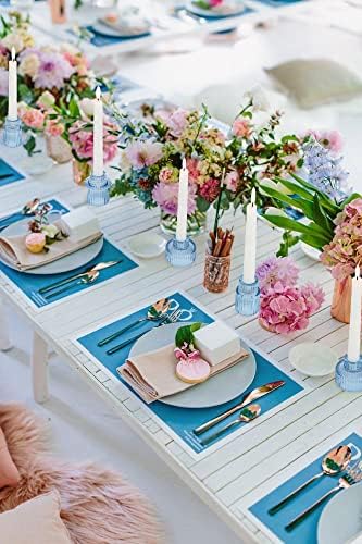 Vixdonos Glass Candlestick Holders Tealight Candle Holders for Table Centerpieces, Wedding Decor and Dinner Party (3 Pcs, Light Blue) - Image 6