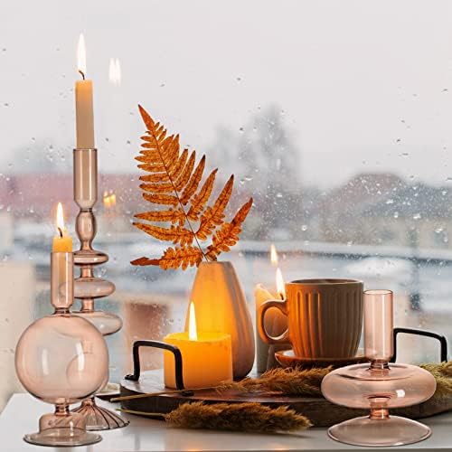 Rtteri 3 Pcs Iridescent Glass Candlestick Holders Taper Candle, Light Brown - Image 6
