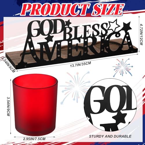 Patriotic Candlestick with 3 Glass Votives and 1 Wooden Tray - Image 2