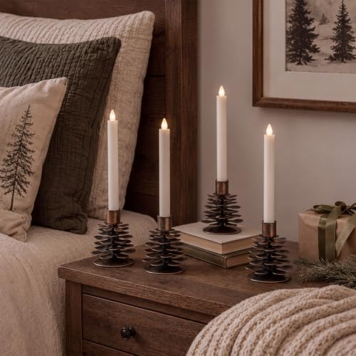 Yungyan 4 Pcs Christmas Pine Cone Taper Candle Holders 3.1 Inch Christmas Pinecone Candle Holder Metal Rustic Candlestick Holder Vintage Distressed Table Centerpiece for Xmas Holiday Farmhouse Decor - Image 6
