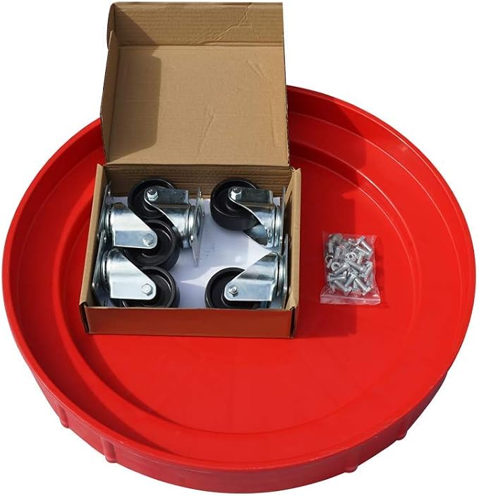 ELAFROS 30 Gallon and 55 Gallon Heavy Duty Plastic Drum Dolly – Durable Plastic Drum Cart 900 lb. Capacity- Barrel Dolly with 5 Swivel Casters Wheel,Red