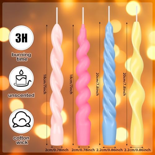 Nuanchu 4 Pcs Twisted Taper Candles,7.87 Inch,Pure,Pastel - Image 2