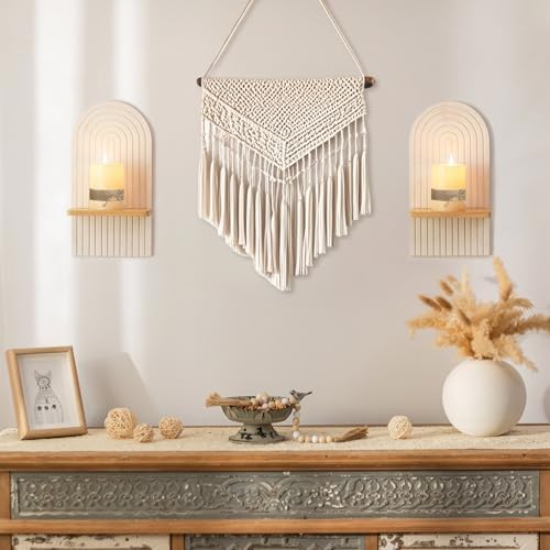 Boho Wall Candle Holder Set of 2 with White Arched 3D Design - Image 2