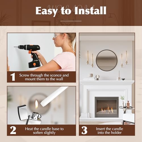 Metal Wall Candle Sconce Holder Set of 4 Wall Mount Candle Holder Pillar Holder Brass Modern Wall Candle Sconces Hanging for Living Room Farmhouse Fireplace Wedding - Image 5