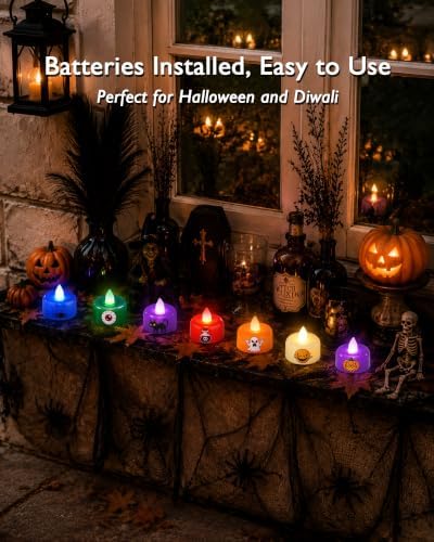 Amagic 24Pack Halloween Multicolor LED Tea Lights Candles with DIY Stickers - Image 2
