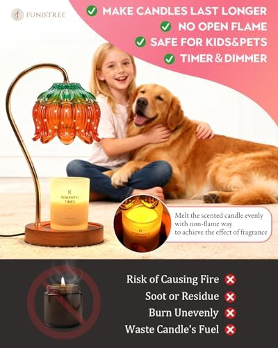 Funistree Flower Candle Warmer Lamp with Timer, Dimmable Candle Lamp Warmer, Christmas Birthday Gifts for Women Mom Her, Housewarming Home Decor, Lotus Wax Warmer for Yankee Candles - Strawberry - Image 4