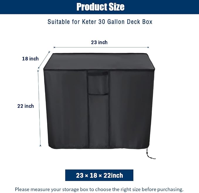 Kingling Deck Box Cover, Outdoor Storage Box Cover for Keter 30 Gallon Deck Box Waterproof Outside Patio Storage Bench Deck Boxes Covers Black (23" L x 18" W x 22" H inch)
