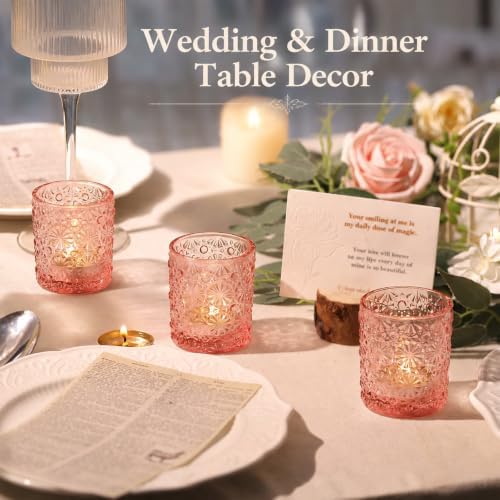 Lanttu 12 Pcs Pink Votive Candle Holders 2.2ʺ*2.6ʺ Tealight Candle Holders - Image 3