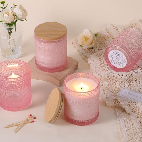 DARJEN 8 Pcs 14oz Glass Candle Jars with Lids, Candle Containers Tins-Pink - Image 4