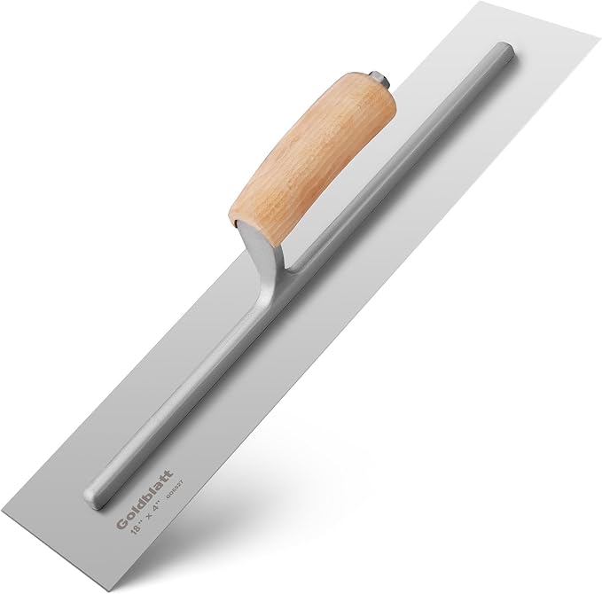 GOLDBLATT 18" x 4" Finishing Trowel, Polished Blade Concrete & Plaster Trowel with Smooth Wood Handle, Hand Trowel for Cement, Plaster, Stucco & Drywall Finishing