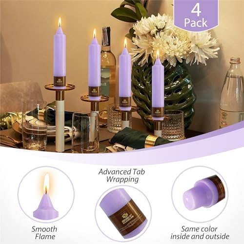 Taper Candles White Candlesticks,7Inches Short Tapered Candle Unscented Candle Sticks Dripless Candles for Dinner Decor Housewarming Gift Idea,4pcs (18D4PC-PURPLE) - Image 4