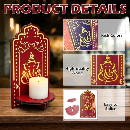 14 Pack Diwali Lotus Wooden Tea Light Diya Holder - Image 3