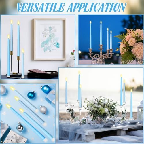 Rossesay 24 Pcs Flameless LED Taper Candles Battery Operated Candles 8.5", 9.65", 10.8", 12.8" Flameless Candlesticks Flickering for Christmas Church Wedding(Classic, Ocean Color) - Image 5