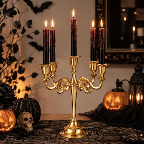 Rely+ 5 Arm Candelabra Taper Candle Holders Decorations Indoor Kitchen Décor Table Candles Candlestick Candelabra Centerpiece (Gold) - Image 2