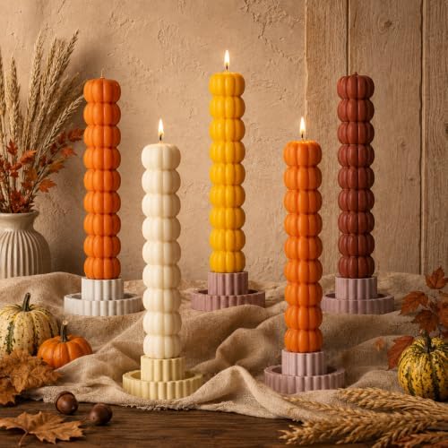 6Pcs Pumpkin Taper Candles, Unscented Halloween Fall Table Decor by Unknown