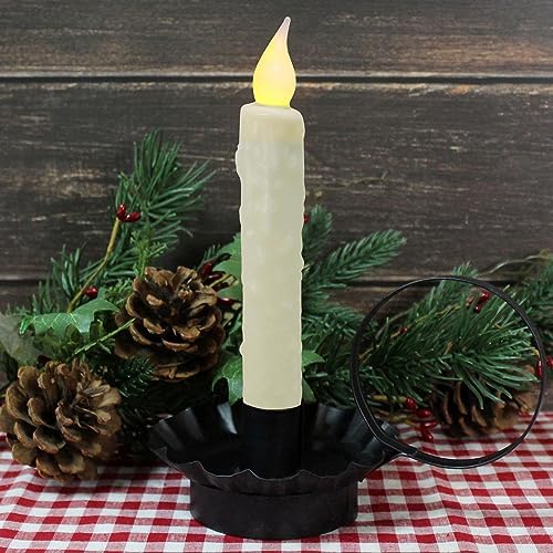 CVHOMEDECO. Real Wax Hand Dipped Battery Operated LED Timer Taper Candles Country Primitive Flameless Lights Décor, 6-3/4 Inch, Ivory, 2 PCS in a Package - Image 2