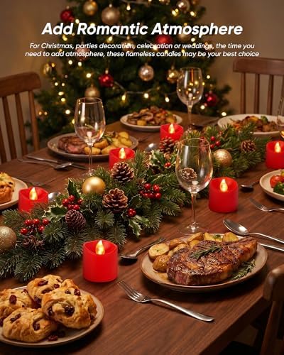 Homemory Red Flameless LED Votive Tealight Candles & Timer Remote, 12Pack - Image 4