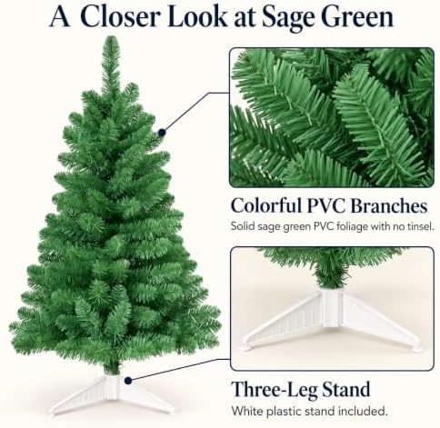 3FT Artificial Christmas Tree with String Lights – Tabletop Small Xmas Tree for Desk, Office, or Small Spaces – Full Branches, Easy Assembly, Holiday Decoration (Sage Green) - Image 6