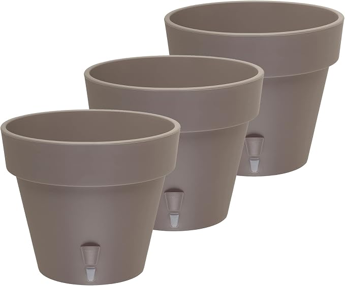 DECOPOTS - Pack of 3 - Self Watering Planter - Height 6.9 inches - Flower Pot with Bottom Watering Level Indicator for All House Plants, Flowers, Herbs (Diameter 6.9", Shade)