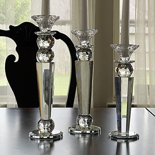 Allgala Set of 3 Crystal Glass Made Reverse Tapered Pillar and Hand Crafted Ball Candlesticks - 8.5,10,11 Inches -HD89154 - Image 3