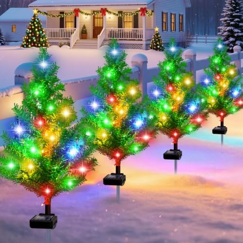 Solar Christmas Tree Garden Stake 4 Pack Outdoor Christmas Trees for Yard by TEDOF