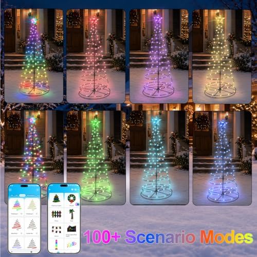 4.36FT 196 LED Smart Spiral Christmas Tree Lights Outdoor with App Control - Image 3