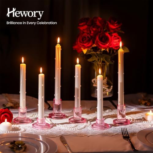 Hewory Pink Taper Candle Holders Bulk: 24PCS Glass Candlestick Holders - Image 2