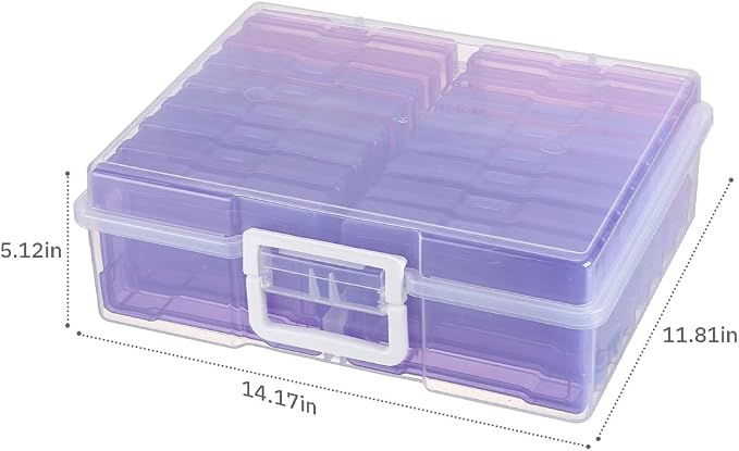 4" x 6" Plastic Photo Storage Case with 16 Inner Photo Containers Boxes Greeting Cards Containers Boxes Storage, Seed Storage Perfect for Storing Pictures,Photos and Cards (Purple)