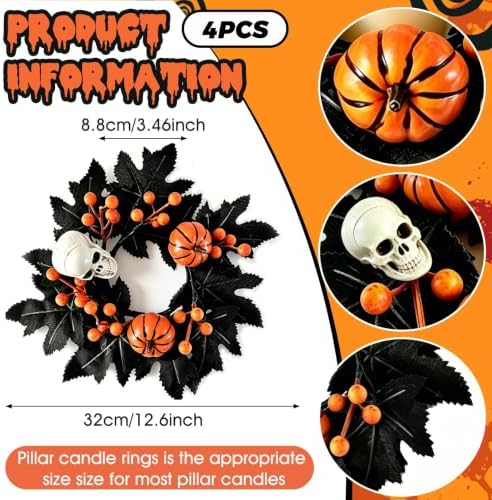 4 PCS Halloween Candle Rings Skeleton Maple Leaves Front Door Wreath - Image 3