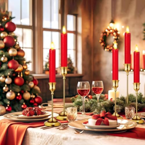 KSWING Upgraded Real Wax Short LED Flameless Taper Candles with Remote, 6 Inch Red Candlesticks Battery Operated 3D Flickering - 6" Realistic Fake Candle Sticks for Home/Wedding/Fireplace Xmas Decor - Image 2