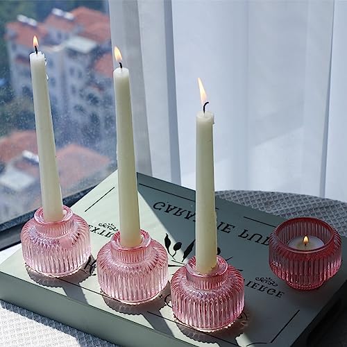 Woho Pink Candlestick Holders Set of 4, Taper Candle Holders for Birthday - Image 5