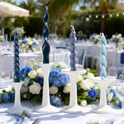 4 Pcs Navy & Light Blue Taper Candles, 7.87in Spiral Twisted Candlesticks - Image 5