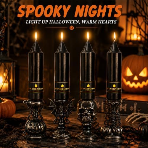 5 Inch Short Black Taper Candles 4 Pack, Gothic Halloween Decor - Image 5