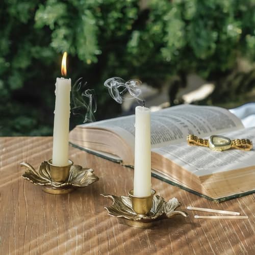 NIKKY HOME Vintage Gold Leaf Taper Candlestick Holders Set of 2, Fall Decor - Image 3