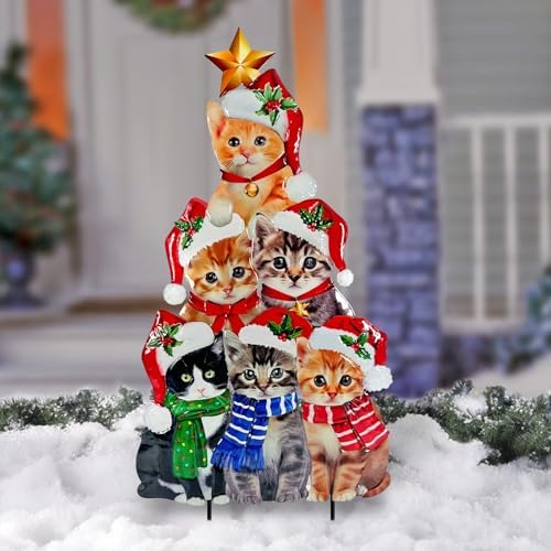 Outdoor Christmas Decorations Garden Stakes,Metal Cat Tree Yard Sign Decor by HomeGardenDecorations