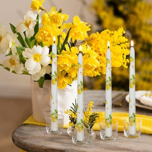 10 Inch White Lemon Taper Candles - 2PCS Unscented Long Candle Sticks with Lemon Print Perfect for Holiday Celebration Family Gatherings Weddings and Restaurants - Image 6