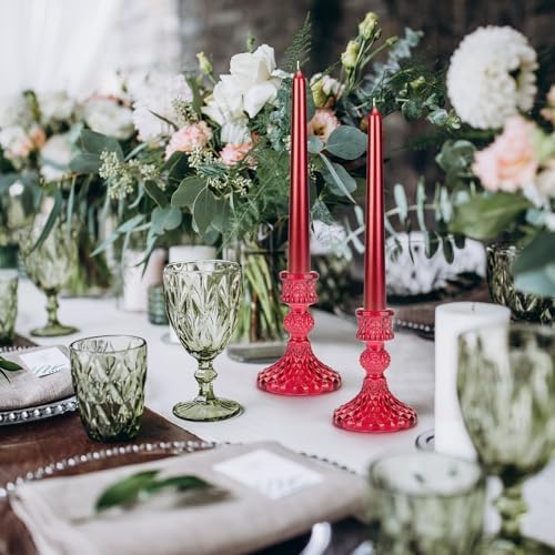 Glass Candle Holder, 2PCS Decorative Candle Sticks Pillar Candle Stand for Formal Events Wedding Party Table Centerpieces Home Decoration, Red - Image 5