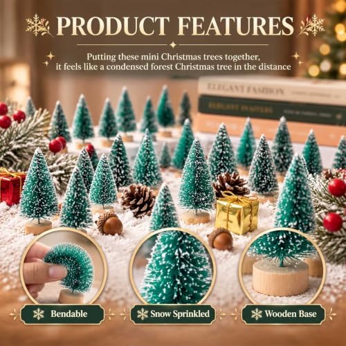 Sumind 96 Pcs Mini Bottle Brush Trees Small Christmas Trees, Light Green - Image 3