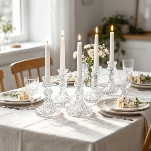 2 Pack Glass Taper Candlestick Holders, Clear Candlestick Holders, 4" H Crystal Candle Holders Decorative Candle Stand Centerpiece for Wedding, Festival, Dinning Party Table Decor - Image 5