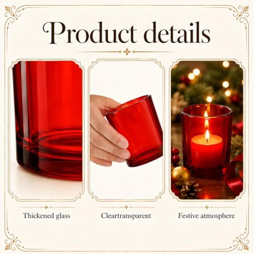 Mumufy 6 Pcs Red Glass Votive Candle Holders, 2"x1.4" Vintage Small Cups - Image 4