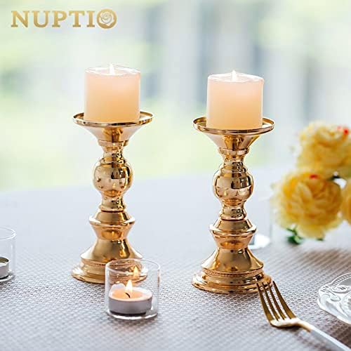 NUPTIO Gold Metal Pillar Stands: Wedding Centerpieces for 2 inches Candles - Image 3