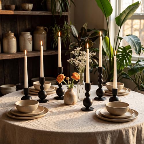Mumufy 6 Pcs Wooden Candle Holders, Wood Taper Candlestick Holders Vintage Rustic Farmhouse Mid Century Candle Stand Set for Table Centerpiece, Wedding, Dining Table, Mantel and Home Decor (Black) - Image 3